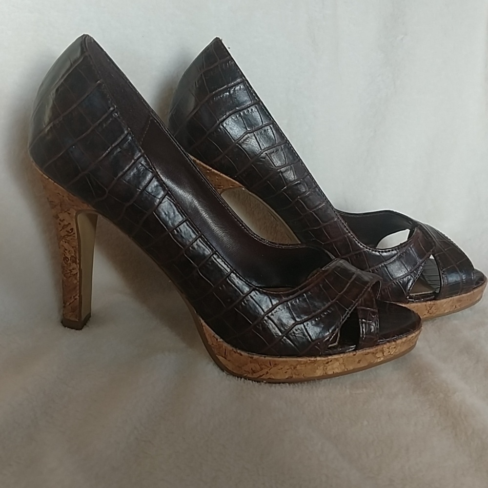 Fiona brown faux alligator heels